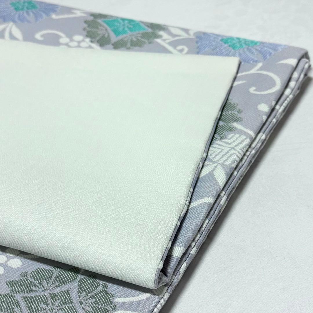 【名古屋帯】　青藤色　松皮菱　花菱　刺繍　笹蔓　正絹 爽やか　シック　お上品　K