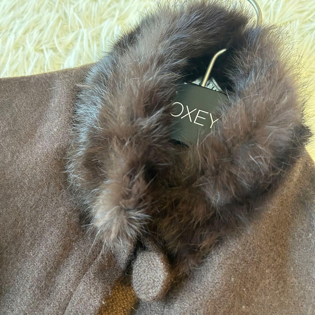 美品　ルチアーノソプラーニ リアルファーメルトンケープコート ブラウン　秋冬