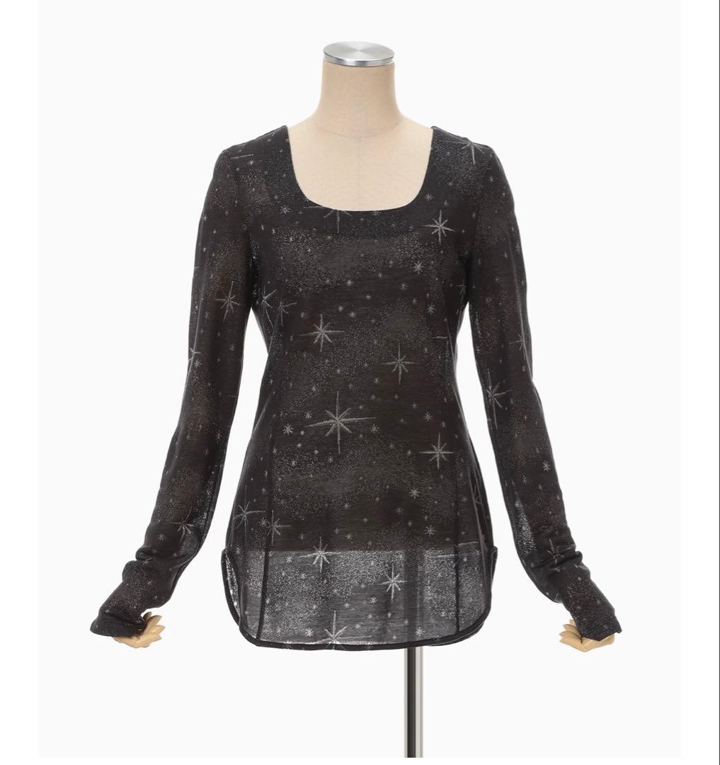 トップス Starry Jersey Square Neck Sheer Top mame