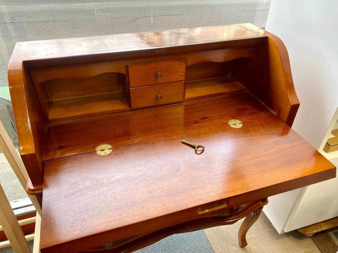 イタリア製 象嵌 机 チェスト ライティングビューロ 猫脚 鍵付 デスク