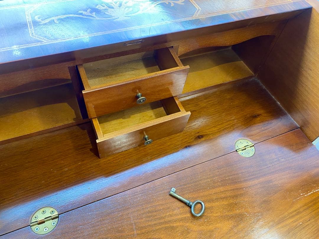 イタリア製 象嵌 机 チェスト ライティングビューロ 猫脚 鍵付 デスク