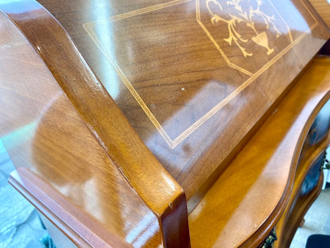 イタリア製 象嵌 机 チェスト ライティングビューロ 猫脚 鍵付 デスク