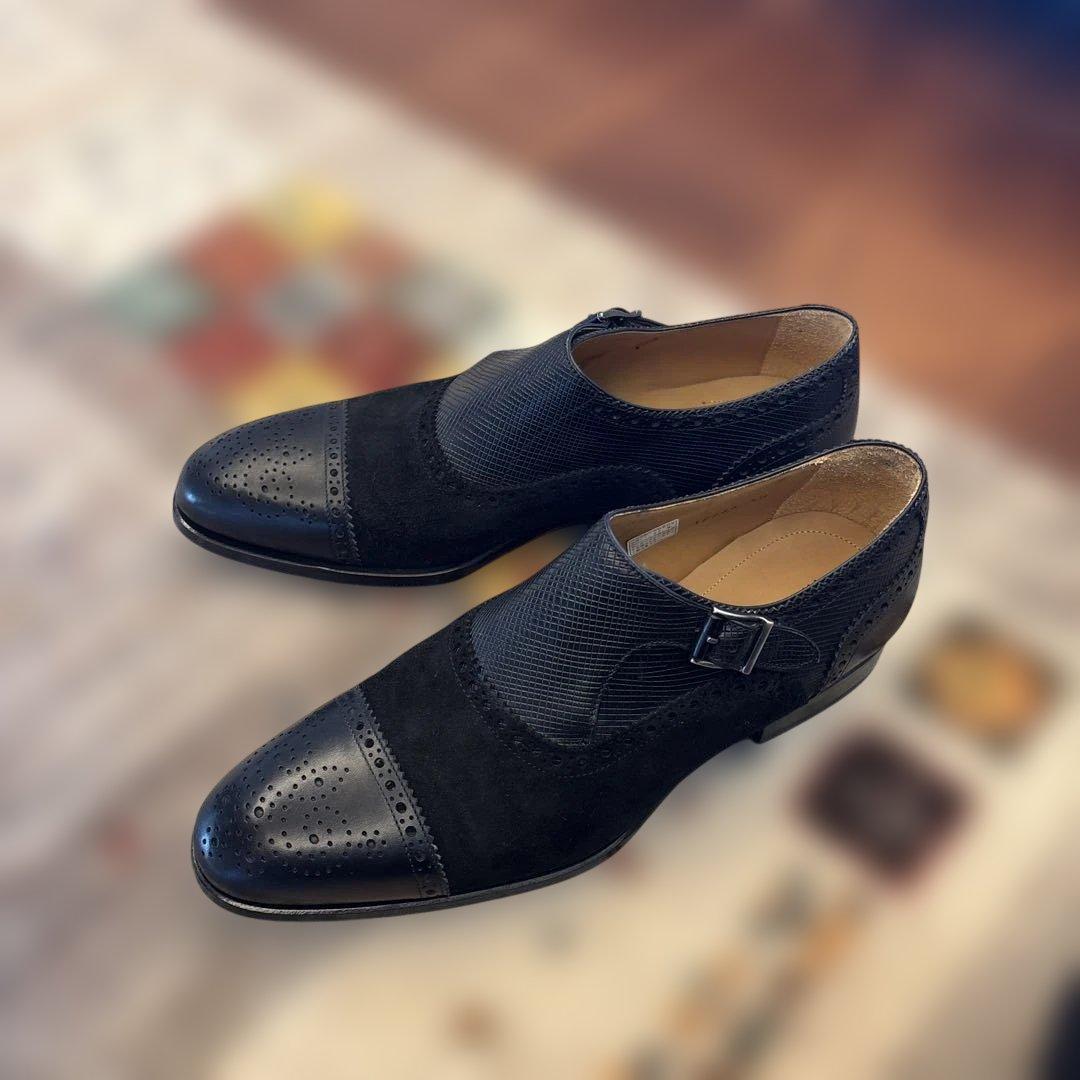 J*e様 MAGANANI ダブルモンクストラップ ビジネスシューズ ブラック