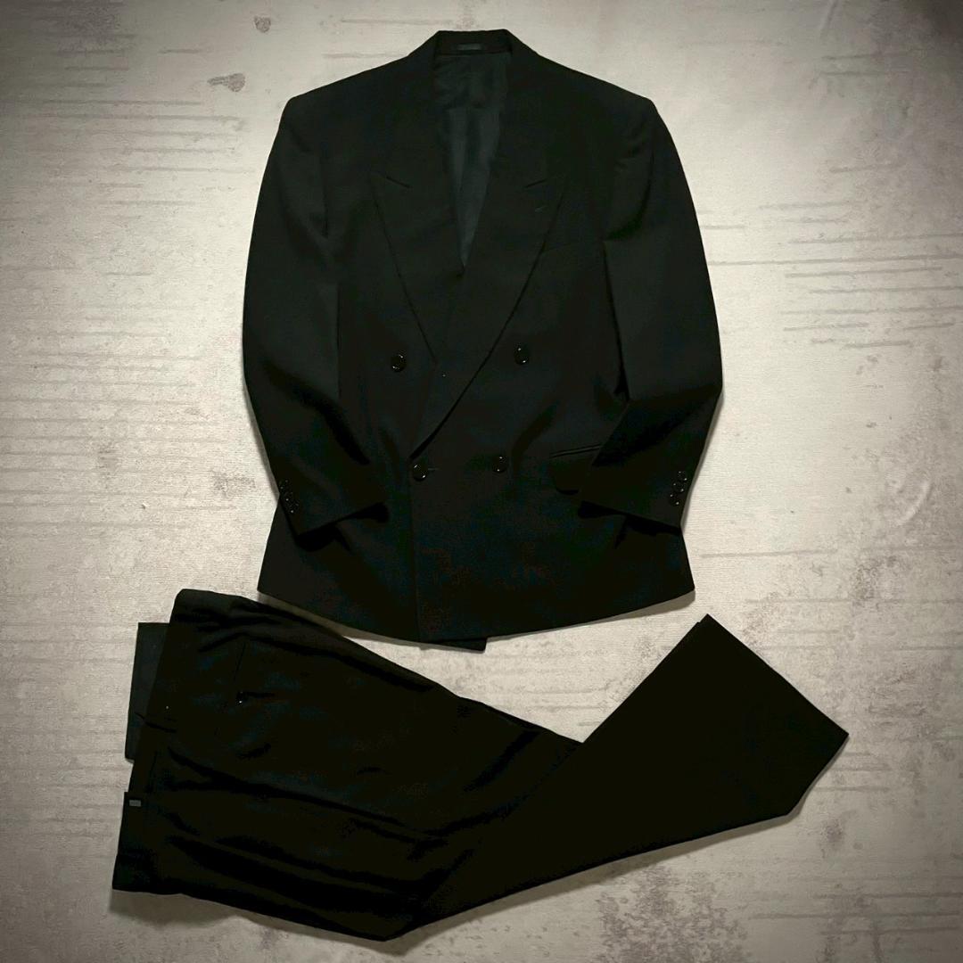 超美品 90's オールブラック ダブルブレスト 漆黒 ウール