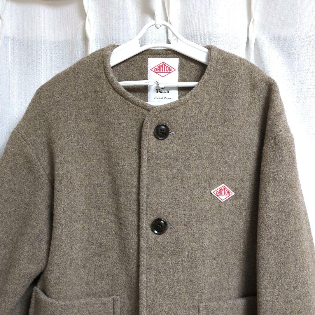 美品DANTON ☆ウールライト　パイルカラーレス　ノーカラージャケット