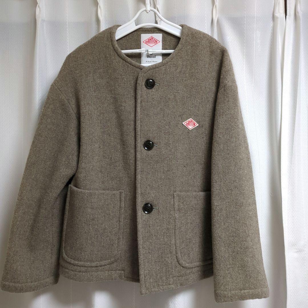 美品DANTON ☆ウールライト　パイルカラーレス　ノーカラージャケット