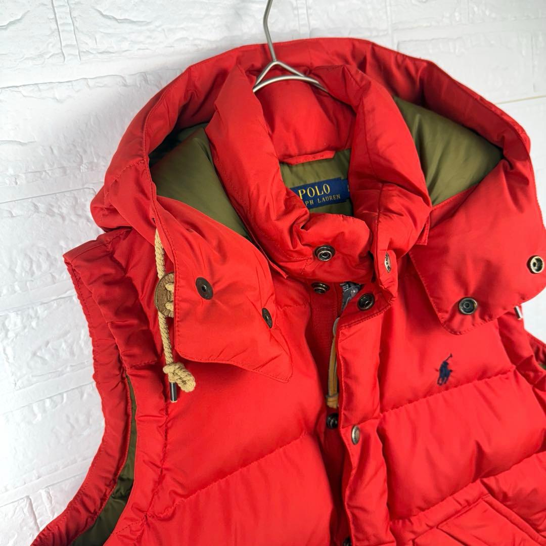 【美品】 POLO RALPH LAUREN 肉厚 2way ダウンベスト 赤