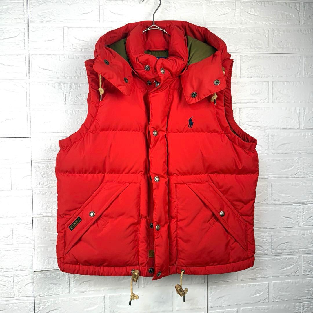 【美品】 POLO RALPH LAUREN 肉厚 2way ダウンベスト 赤