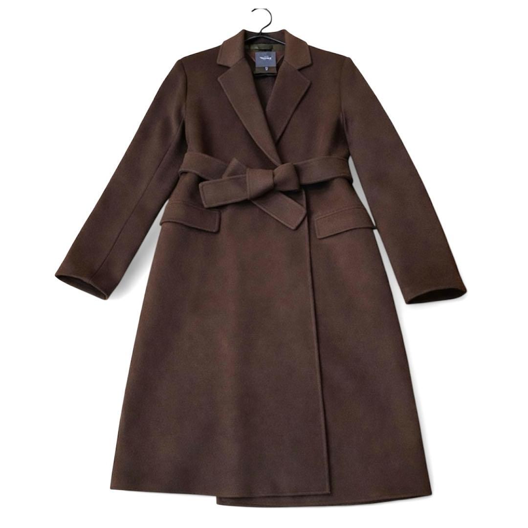 【人気】Theory カシミヤ ウールダブルフェイス ラップ コート　ブラウン