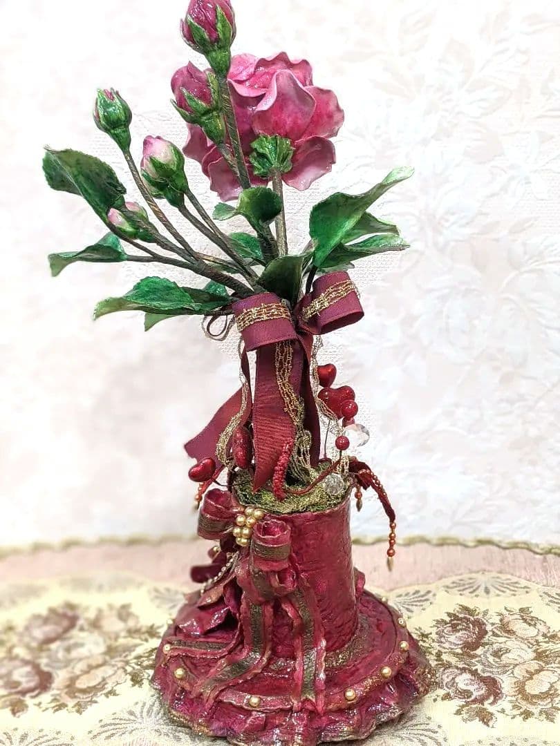 ロココ調薔薇✨粘土花✨陶器風✨クレイフラワー✨ハンドメイド