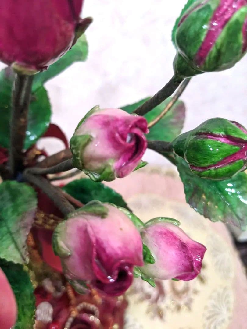 ロココ調薔薇✨粘土花✨陶器風✨クレイフラワー✨ハンドメイド