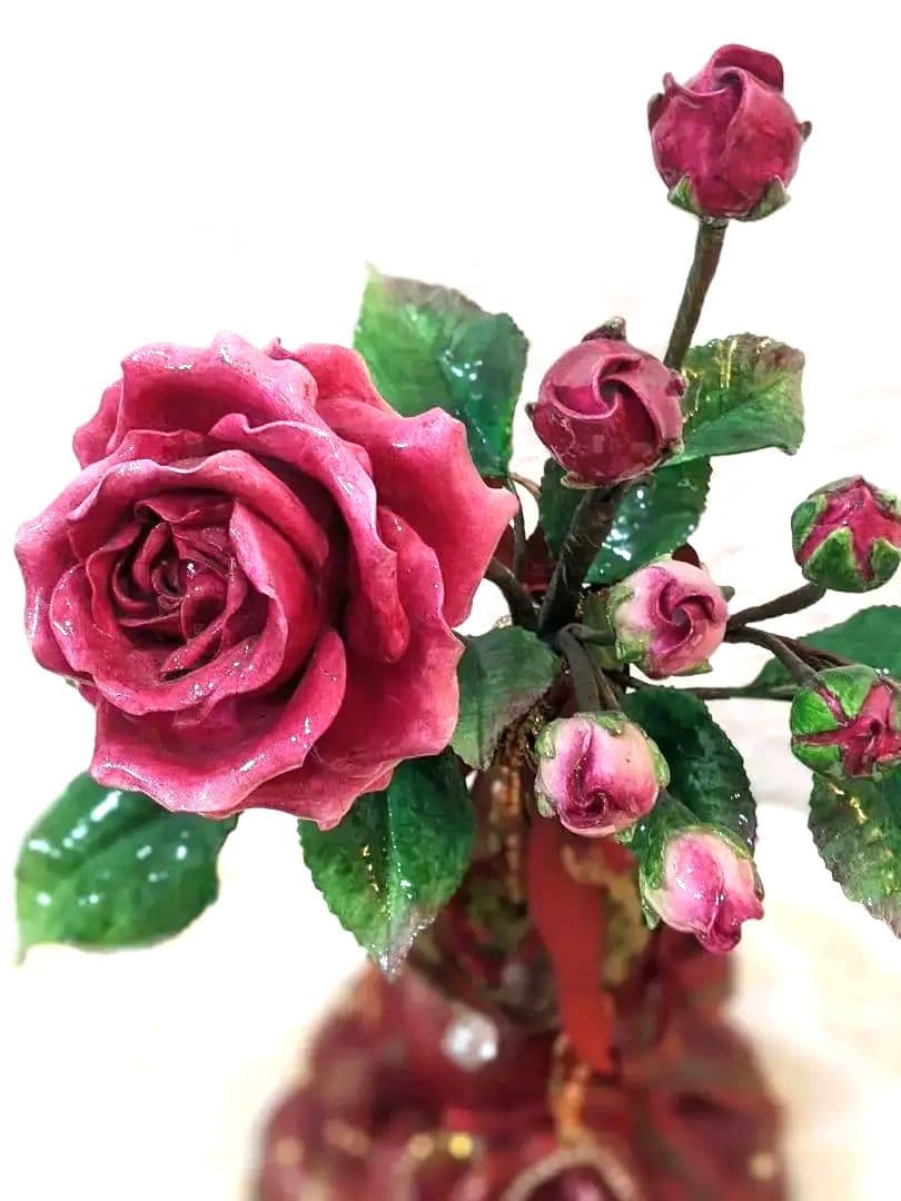 ロココ調薔薇✨粘土花✨陶器風✨クレイフラワー✨ハンドメイド