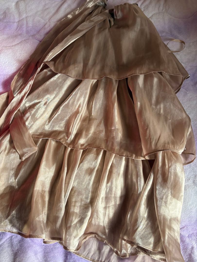 JEWELS シフォンティアードビジューミニドレス　Sサイズ　ベージュ