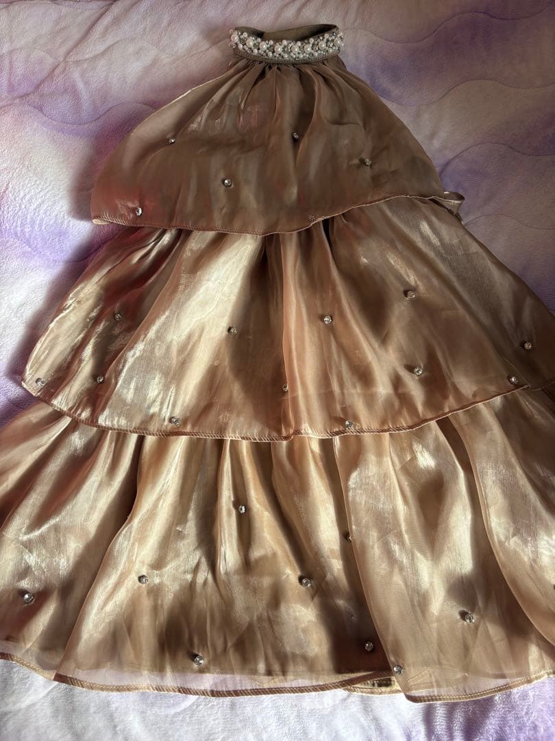 JEWELS シフォンティアードビジューミニドレス　Sサイズ　ベージュ