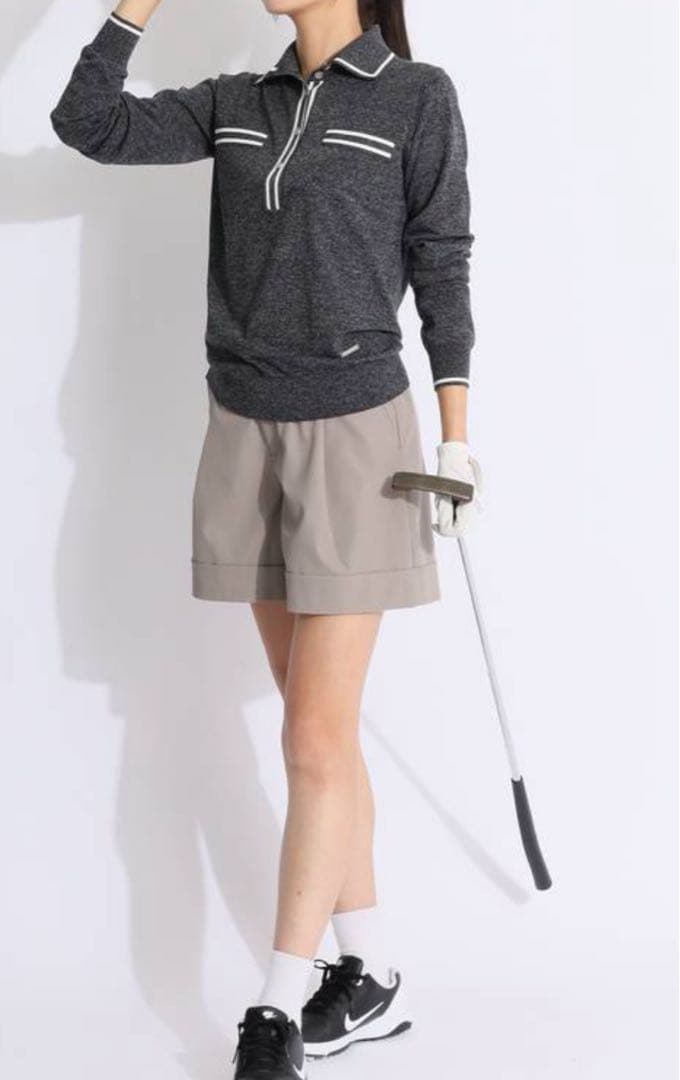 美品【Heal Creekヒールクリーク】ライン長袖ニットポロ 40