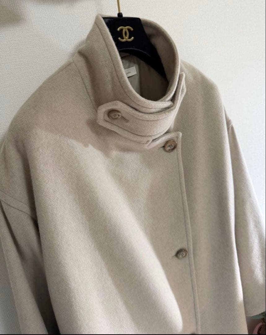 ラウンジドレス　スタンドカラーコート　ウール　ロングコート　ステンカラー