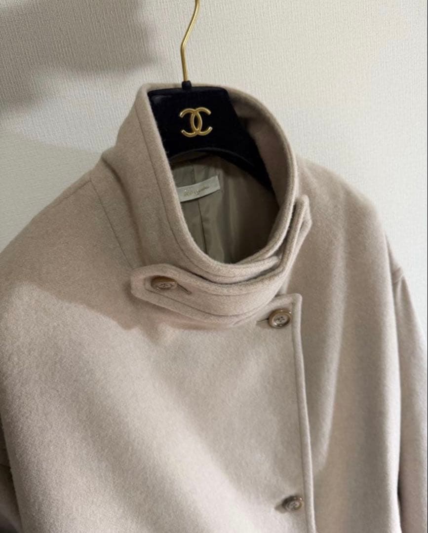 ラウンジドレス　スタンドカラーコート　ウール　ロングコート　ステンカラー