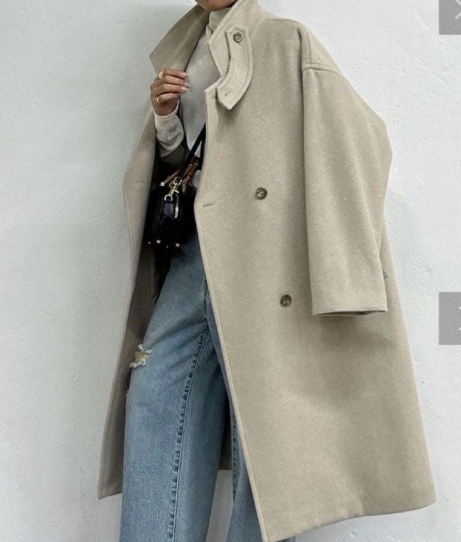 ラウンジドレス　スタンドカラーコート　ウール　ロングコート　ステンカラー