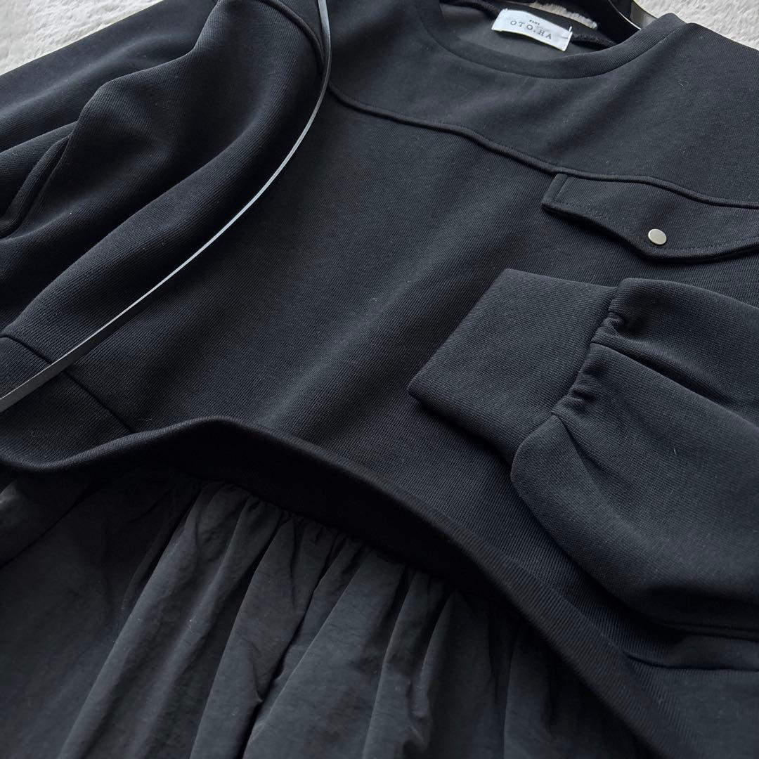 未使用 美品 OTOHA 異素材ドッキングワンピース ブラック スウェット