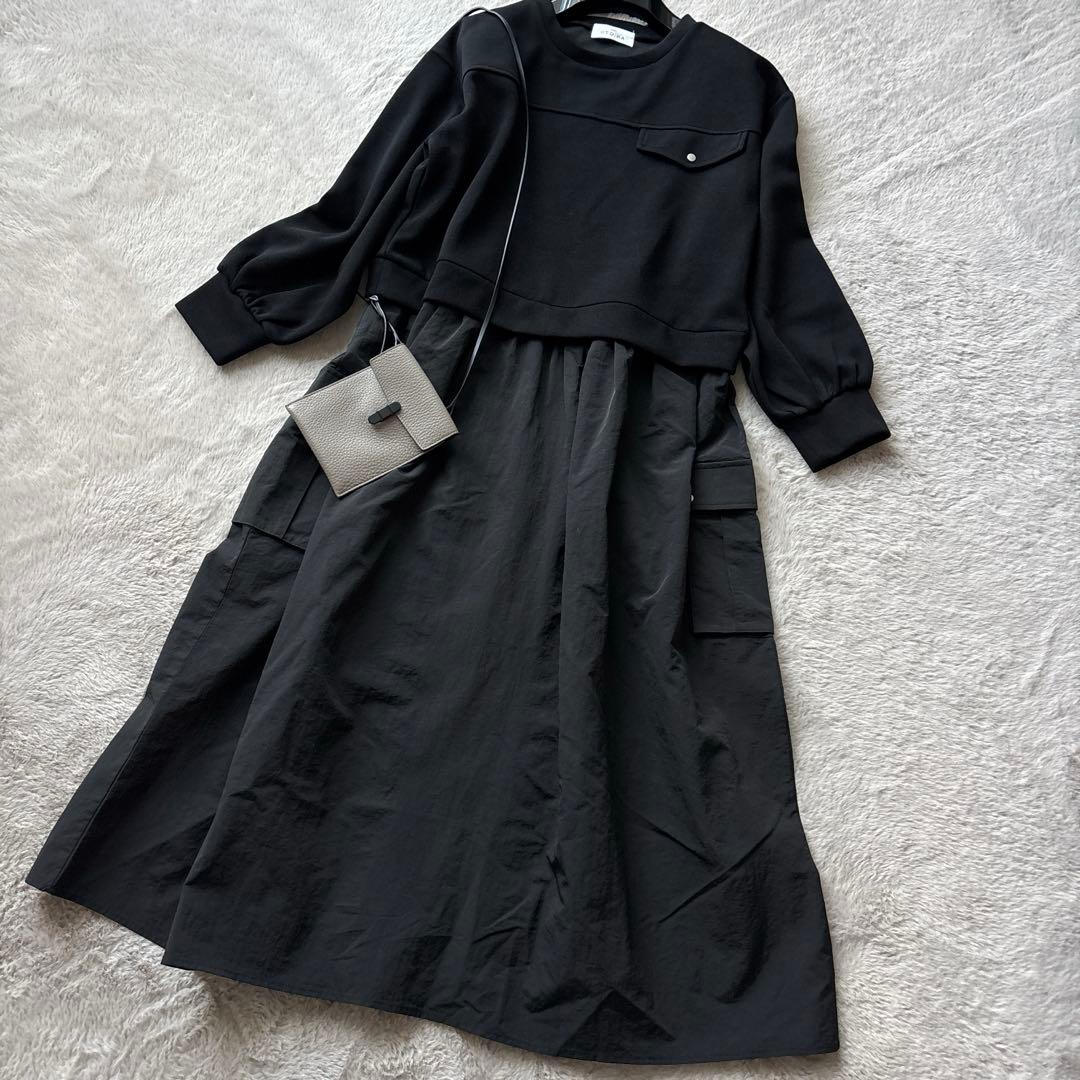 未使用 美品 OTOHA 異素材ドッキングワンピース ブラック スウェット