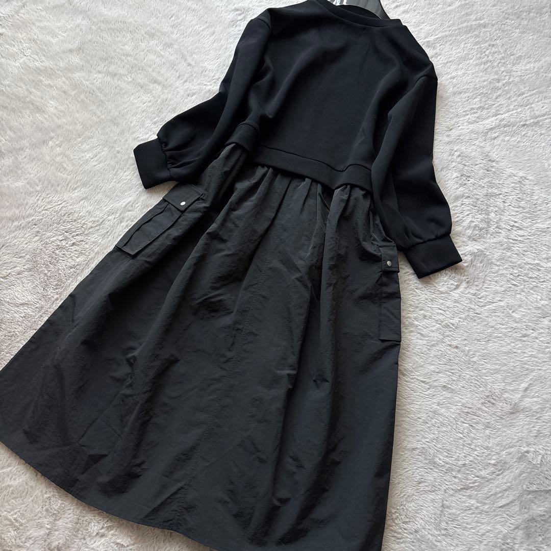 未使用 美品 OTOHA 異素材ドッキングワンピース ブラック スウェット
