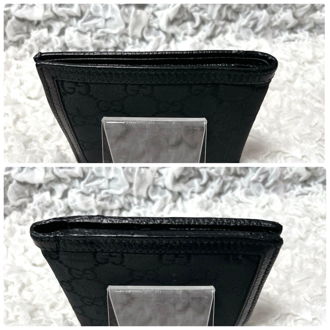 GUCCI ブラック GGパターン 二つ折り財布　グッチ　レザー　ナイロン