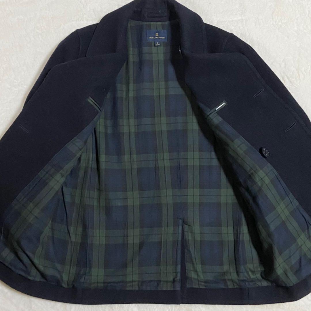 【美品】ブルックスブラザーズ Pコート チェック L相当 ブラック メンズ