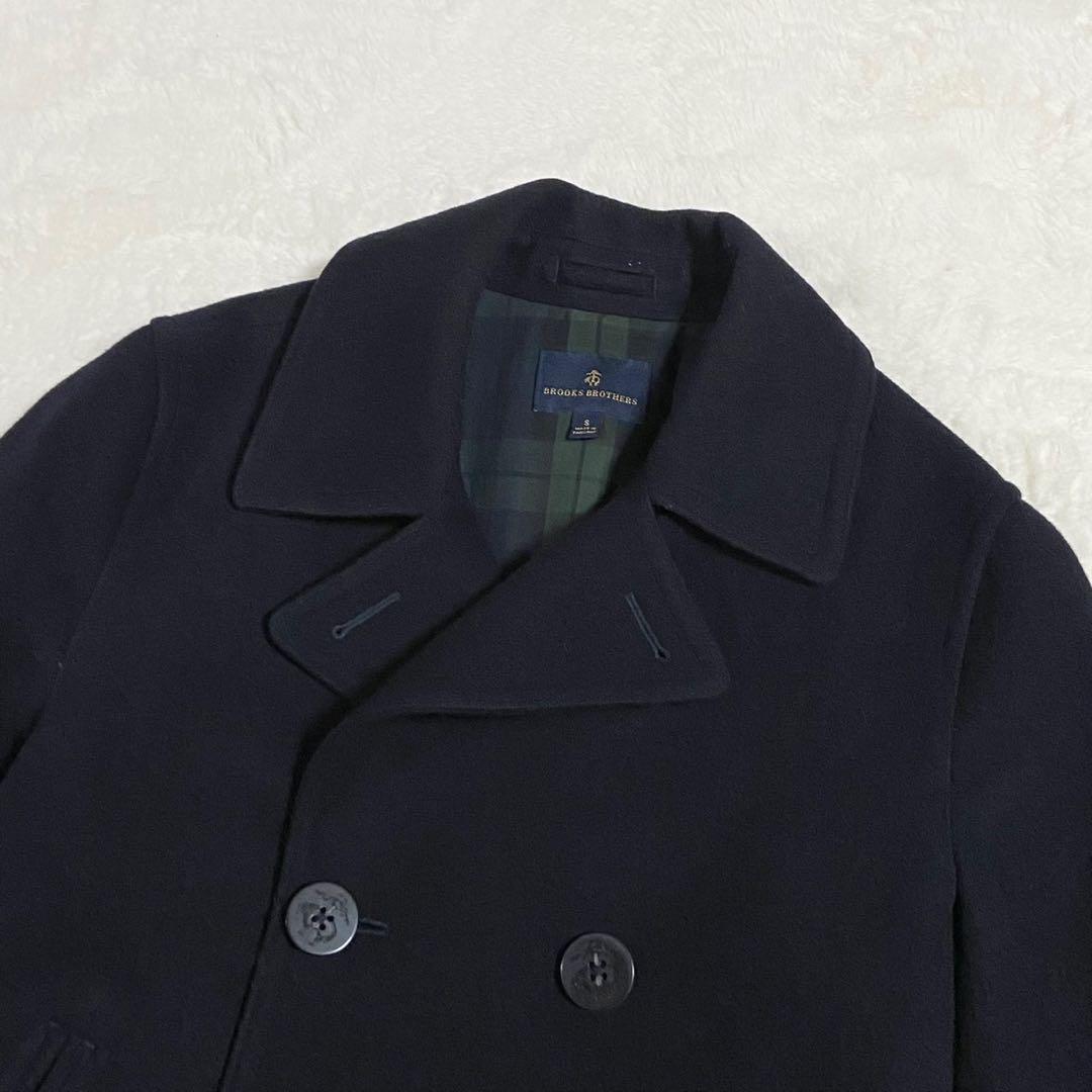 【美品】ブルックスブラザーズ Pコート チェック L相当 ブラック メンズ