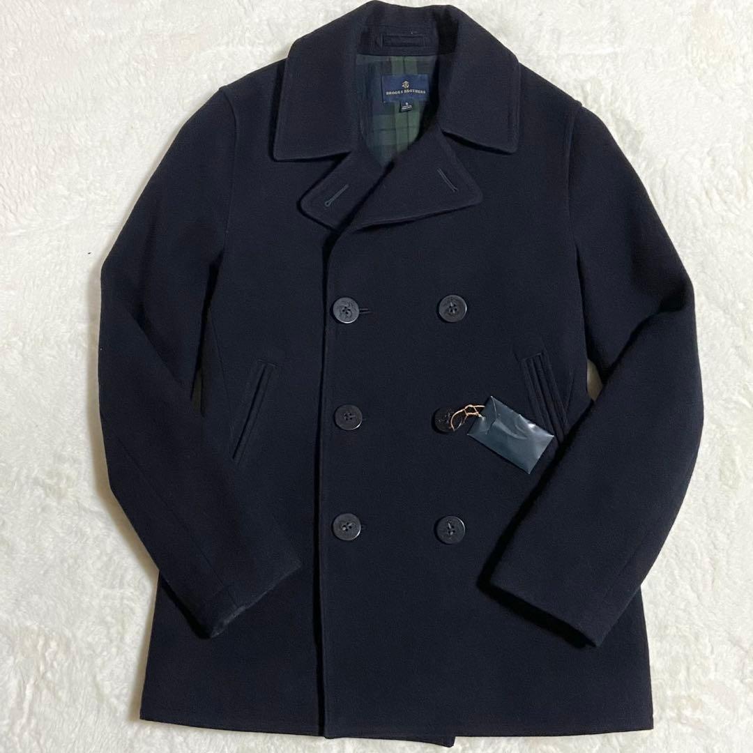 【美品】ブルックスブラザーズ Pコート チェック L相当 ブラック メンズ