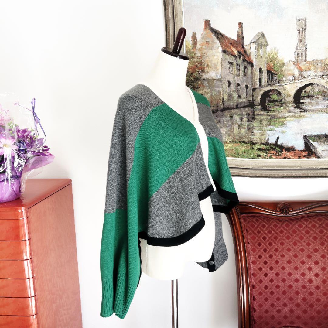 美品　HERMESエルメス　ケープ　ポンチョ　セーター　カシミヤ　緑　ベスト