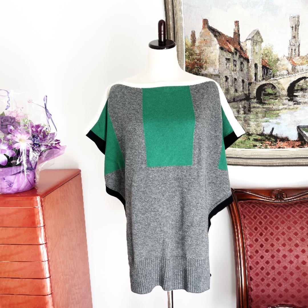 美品　HERMESエルメス　ケープ　ポンチョ　セーター　カシミヤ　緑　ベスト