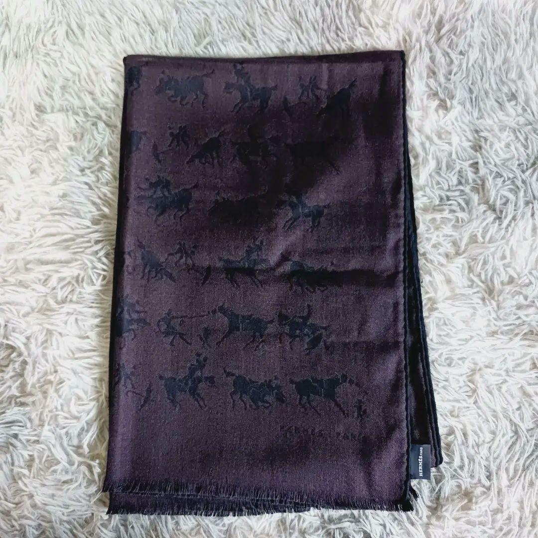 ​美品✨エルメス✨英国製 カシミヤシルク マフラー 馬 狩猟柄 186cm