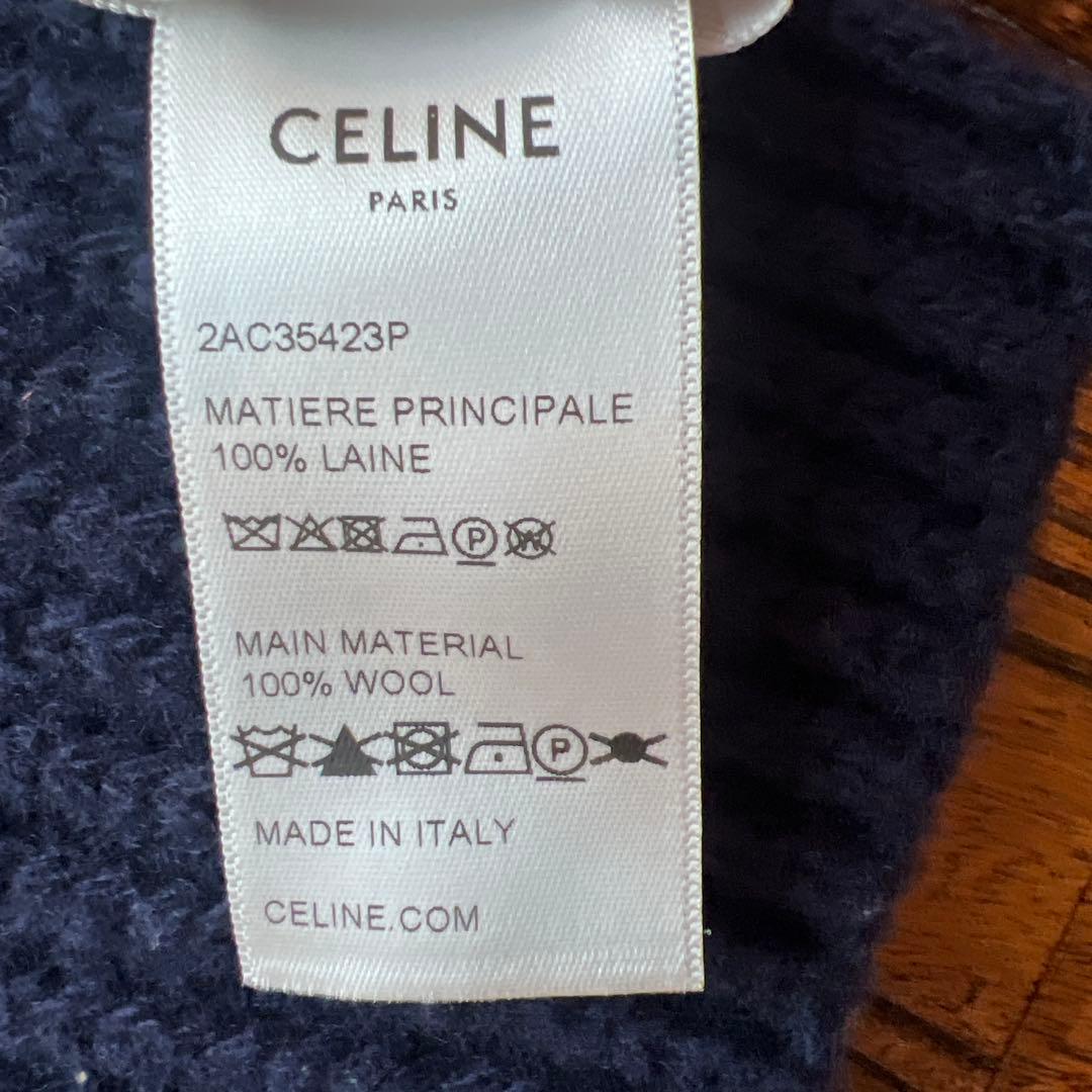 【極美品】CELINE セリーヌ　ネイビー リブ編みマフラー　ロゴ入り