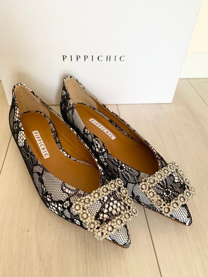 新品PIPICHIC ピッピシック レースビジュー フラットシューズ