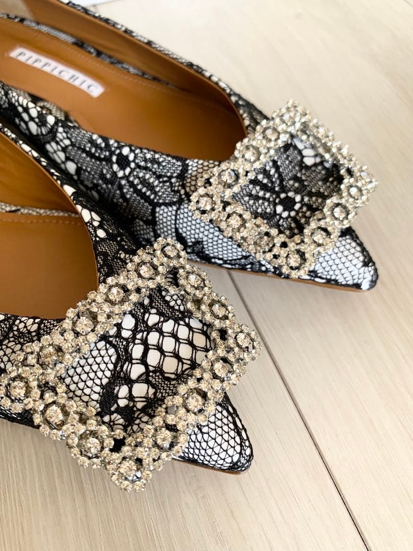 新品PIPICHIC ピッピシック レースビジュー フラットシューズ