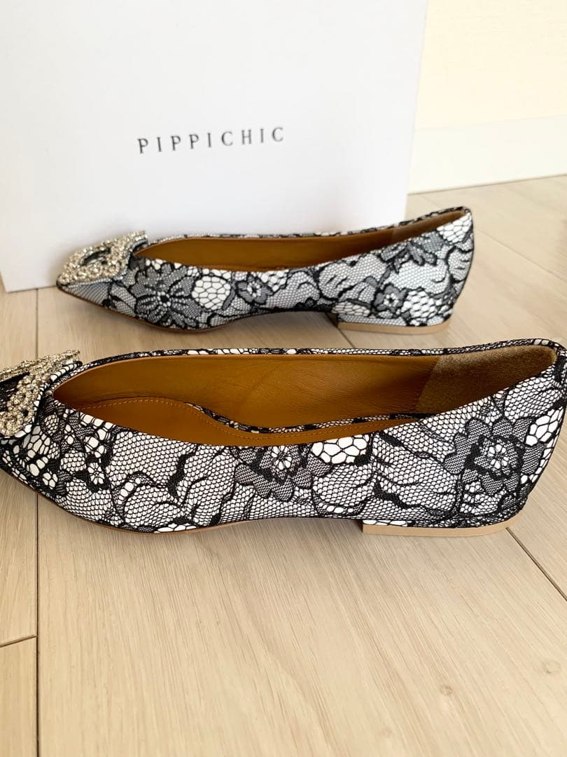 新品PIPICHIC ピッピシック レースビジュー フラットシューズ