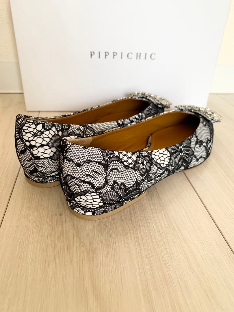 新品PIPICHIC ピッピシック レースビジュー フラットシューズ