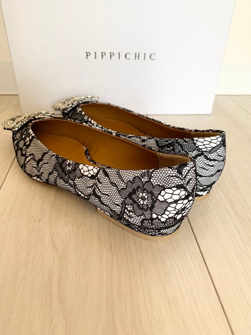 新品PIPICHIC ピッピシック レースビジュー フラットシューズ