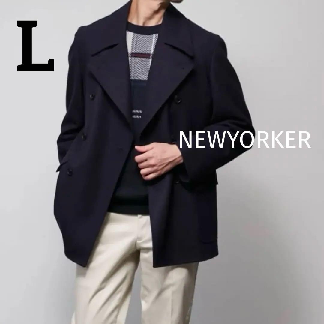 極美品 日本製 ニューヨーカー テーラード ピーコート ウール メルトン 黒