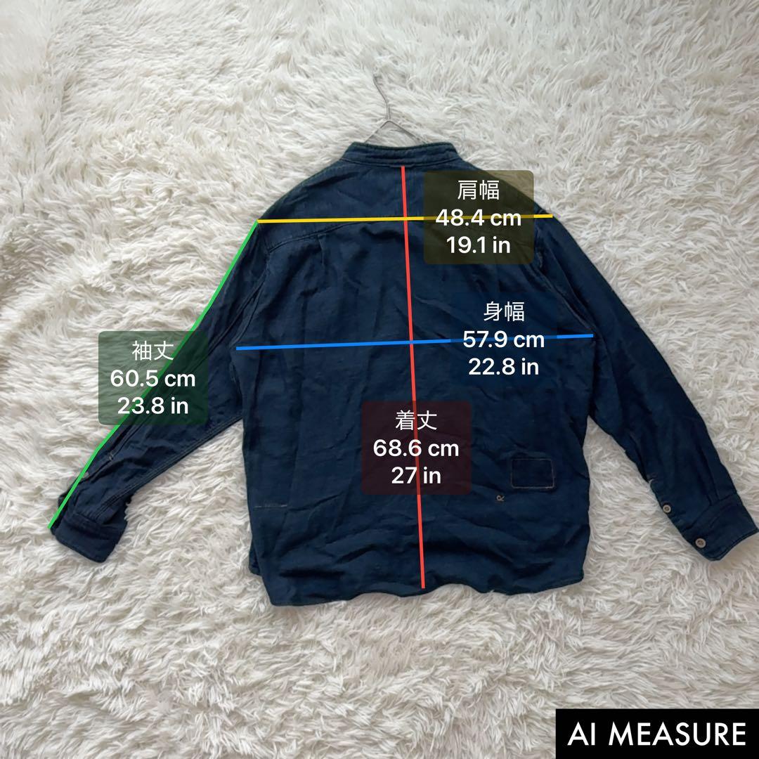 現行タグ✨45R オーシャンシャツ インディゴ 3サイズ スタンドカラー R刺繍