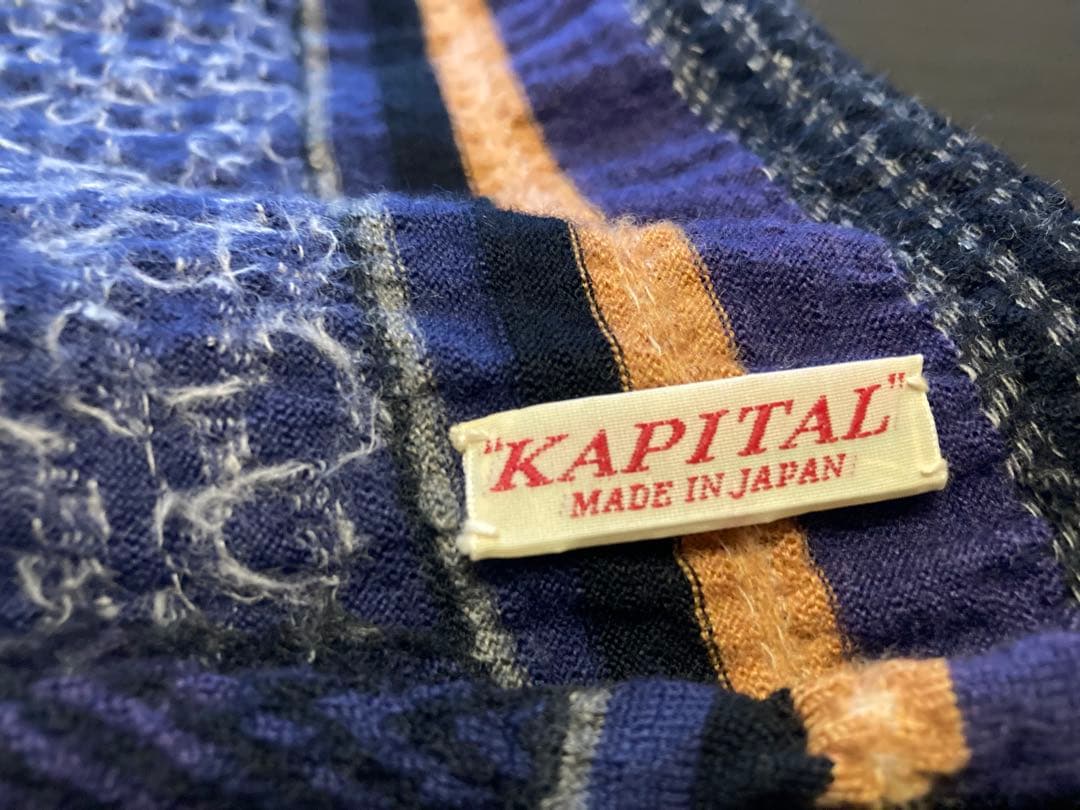 kapital キャピタル 縮絨ウールBOROパッチワークマフラー（箔プリント）