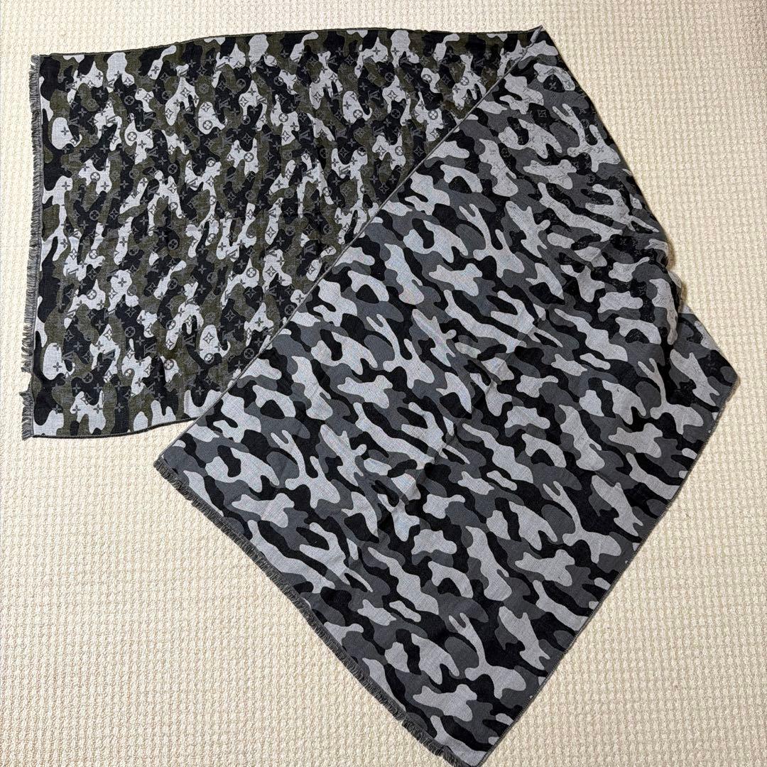 LOUIS VUITTON 迷彩柄リバーシブルストール グレー系
