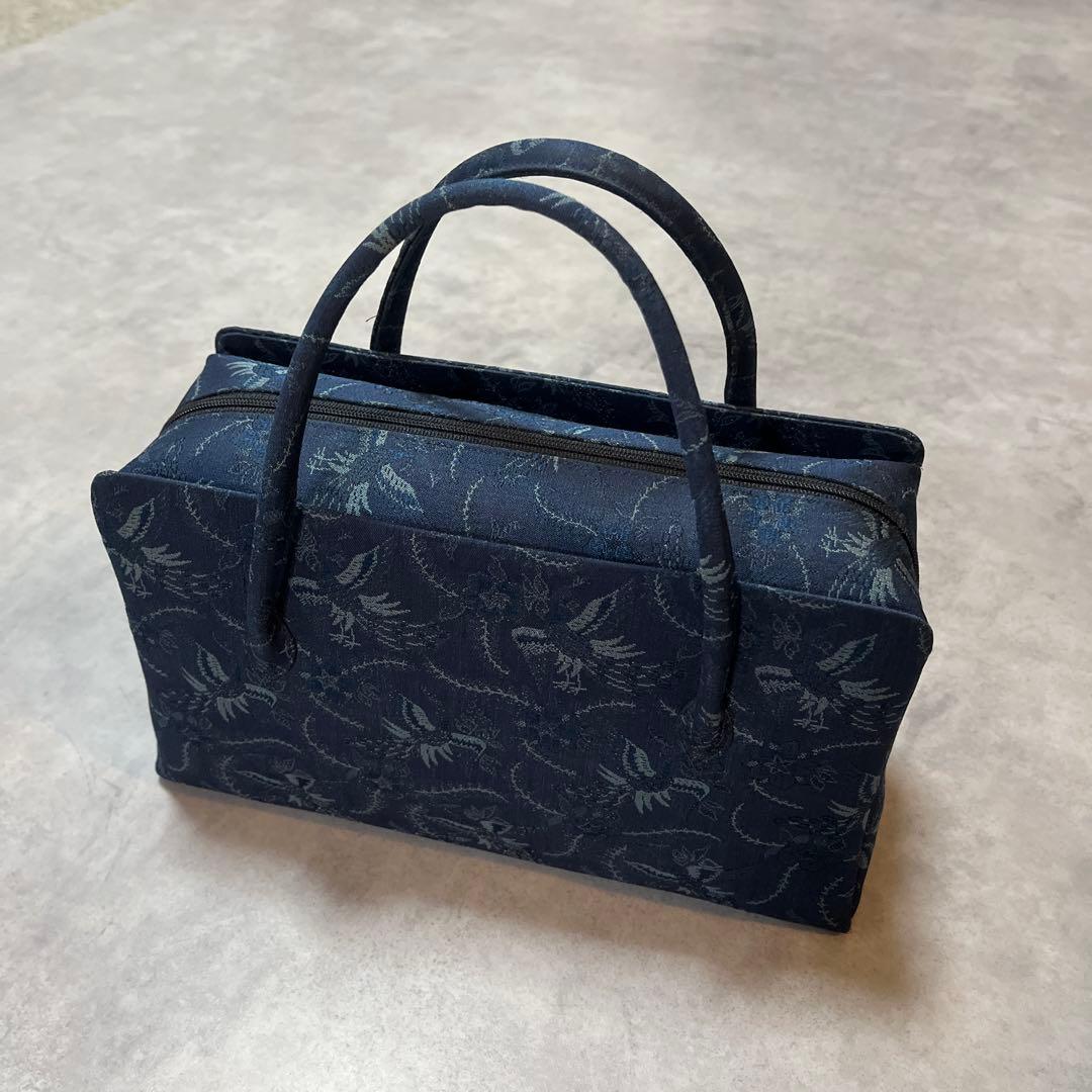 瑞祥 吉祥文様 桐竹鳳凰文 利休バッグ 瑠璃紺色