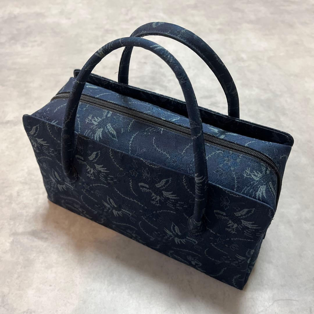 瑞祥 吉祥文様 桐竹鳳凰文 利休バッグ 瑠璃紺色