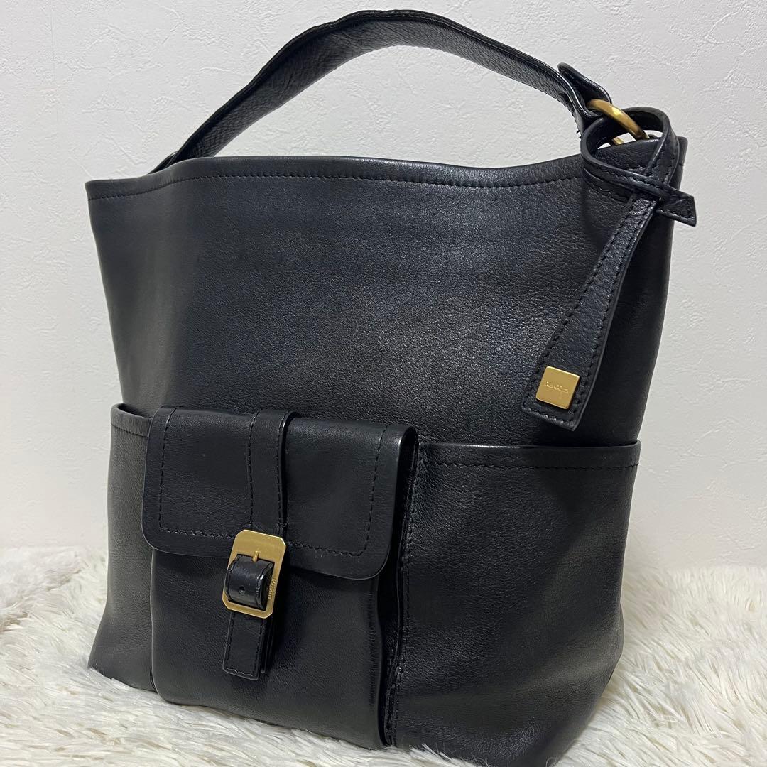 Max Mara ブラックレザーショルダーバッグ ハンドバッグ ゴールド金具