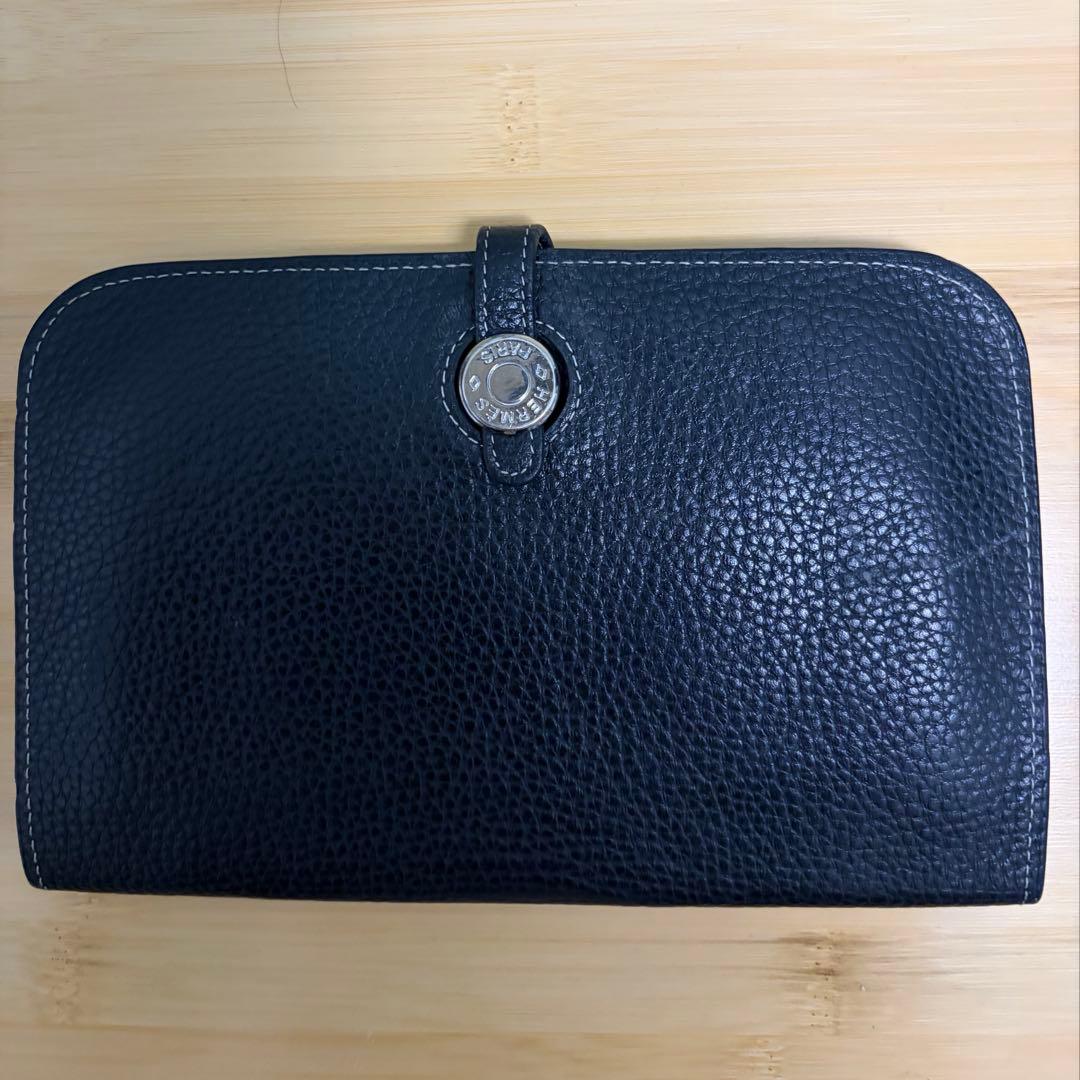 HERMES ブラック レザー 長財布　ドゴン　ブラック　エルメス