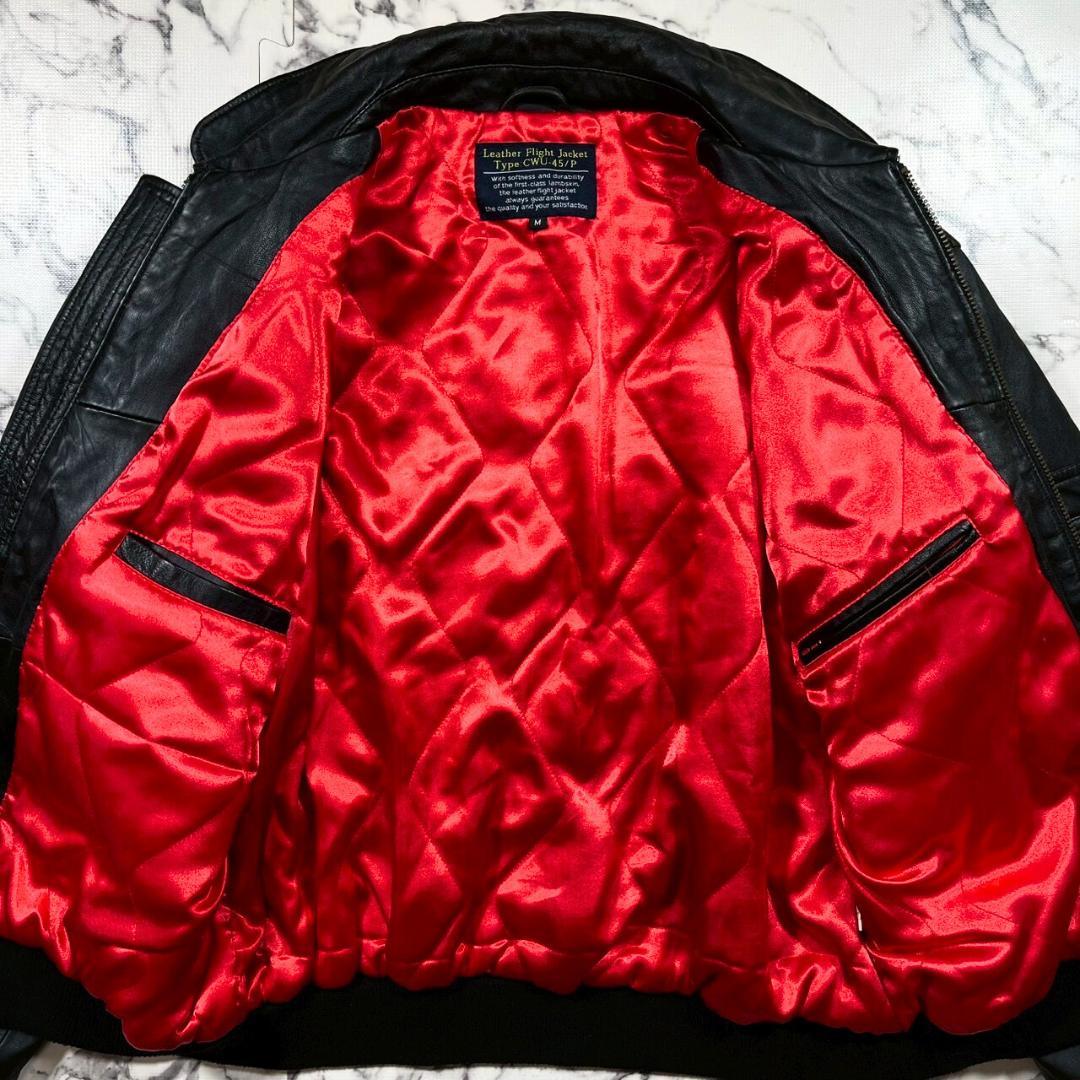 ✨CWU-45P/羊革✨(XL位) ラムレザー 中綿 フライトジャケット 黒赤