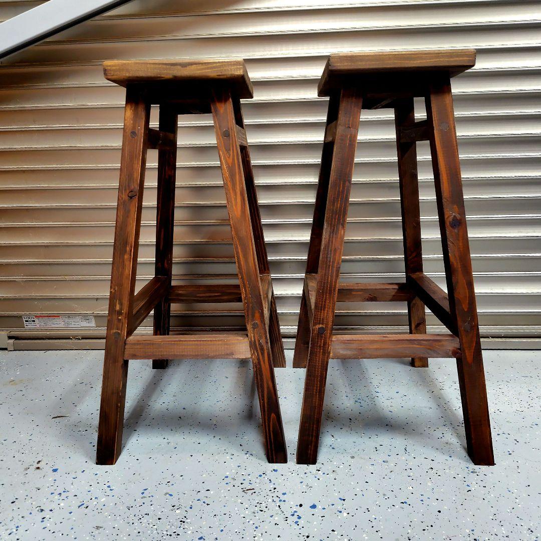 スクエア椅子 スツール　花台　ハンドメイド　座面高61cm　２脚