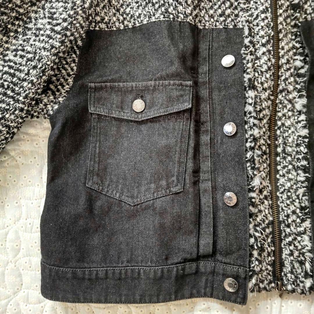 美品✨QTUME クチューム★ノーカラー ツイードデニムジャケット Mサイズ