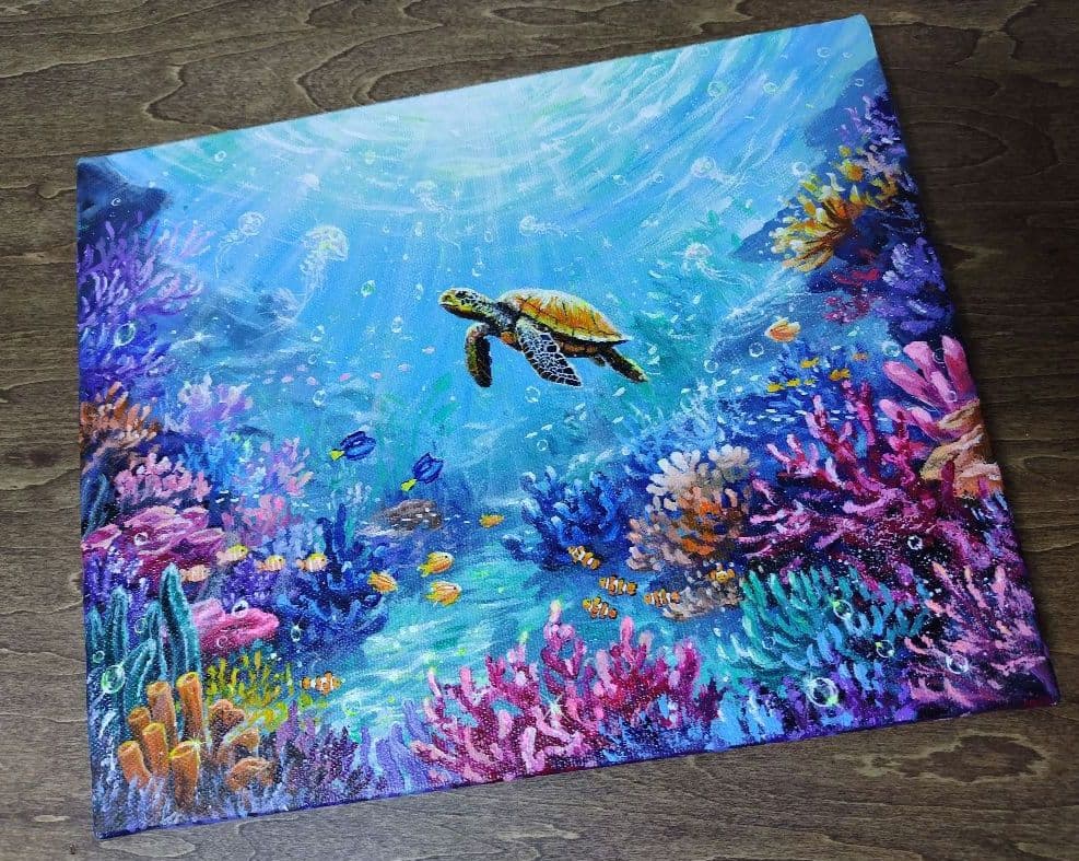 ぷ*あ様 【海中世界】アクリル画 F3 風景画 絵画